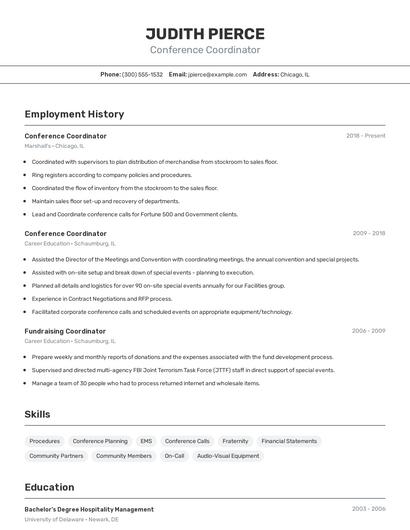 Conference Coordinator Resume