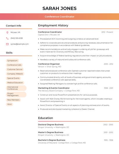 Conference Coordinator Resume