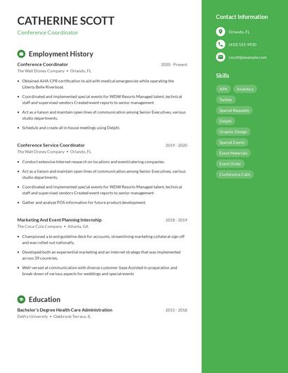 Conference Coordinator Resume