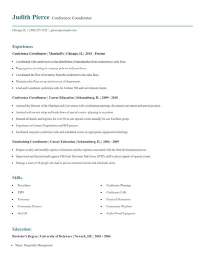 Conference Coordinator Resume