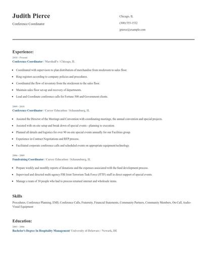 Conference Coordinator Resume