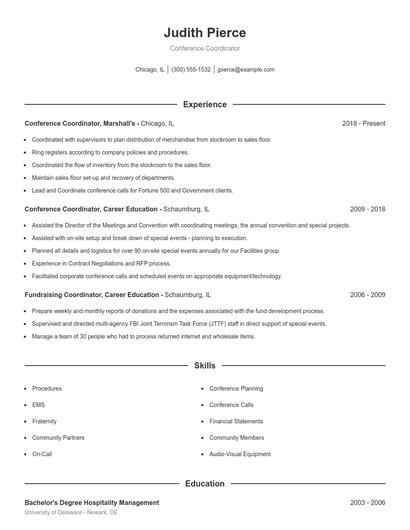Conference Coordinator Resume