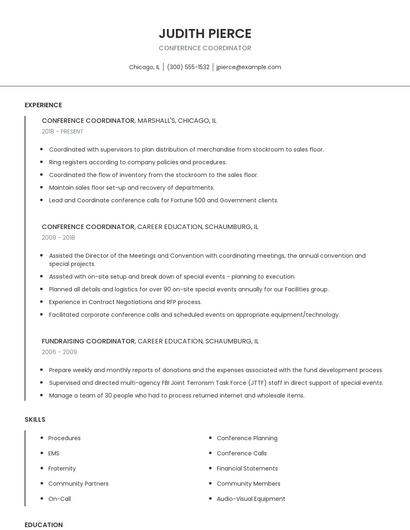 Conference Coordinator Resume