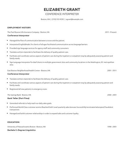 Conference Interpreter Resume