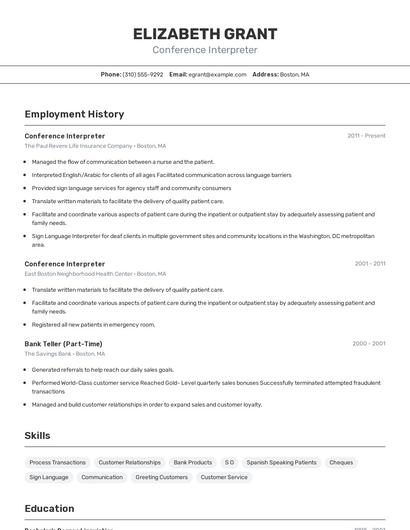 Conference Interpreter Resume