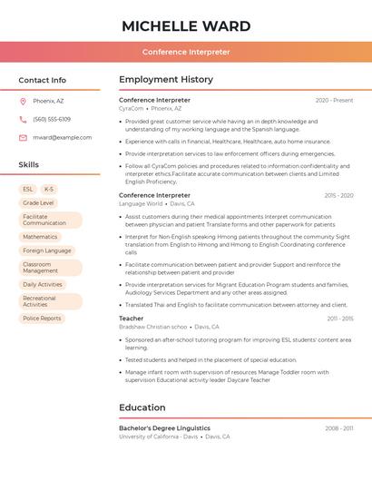 Conference Interpreter Resume