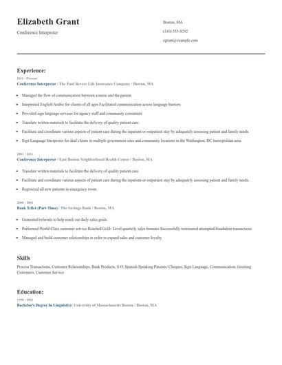 Conference Interpreter Resume