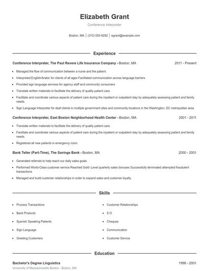 Conference Interpreter Resume