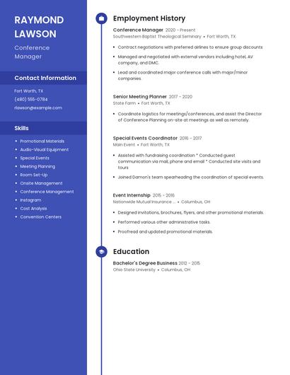 Conference Manager Resume