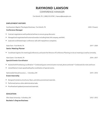 Conference Manager Resume