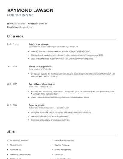 Conference Manager Resume