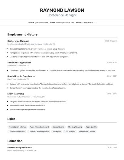Conference Manager Resume