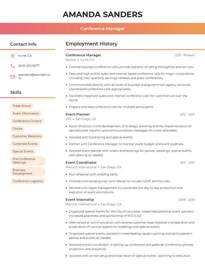 Conference Manager Resume