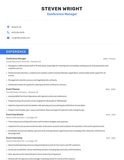 Conference Manager Resume