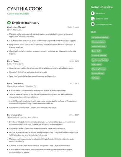 Conference Manager Resume