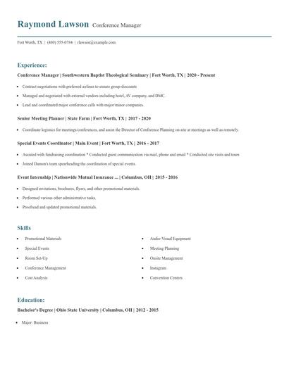 Conference Manager Resume