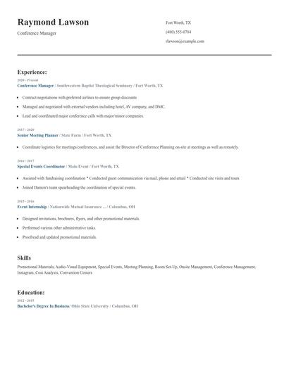 Conference Manager Resume