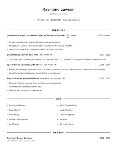 Conference Manager Resume