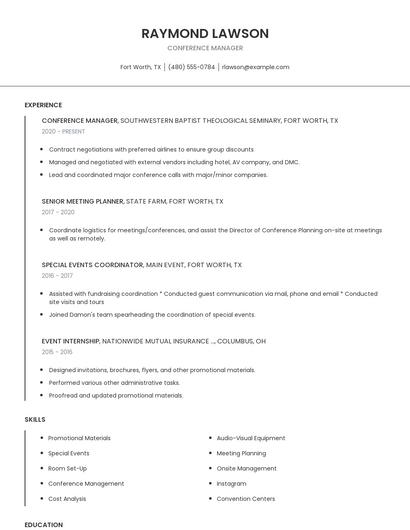 Conference Manager Resume