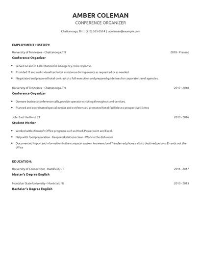 Conference Organizer Resume