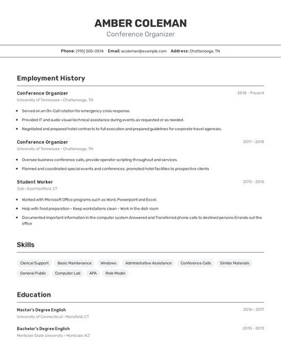 Conference Organizer Resume
