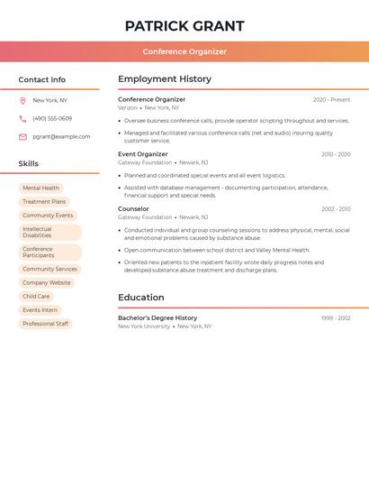 Conference Organizer Resume