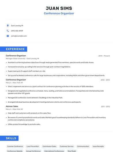 Conference Organizer Resume