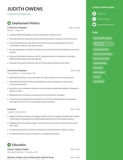 Conference Organizer Resume