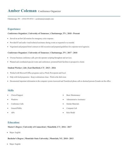 Conference Organizer Resume
