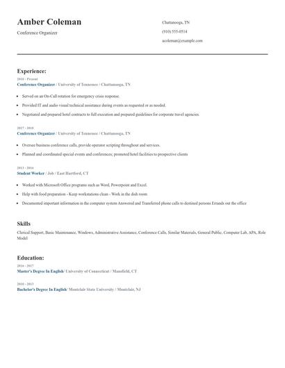 Conference Organizer Resume