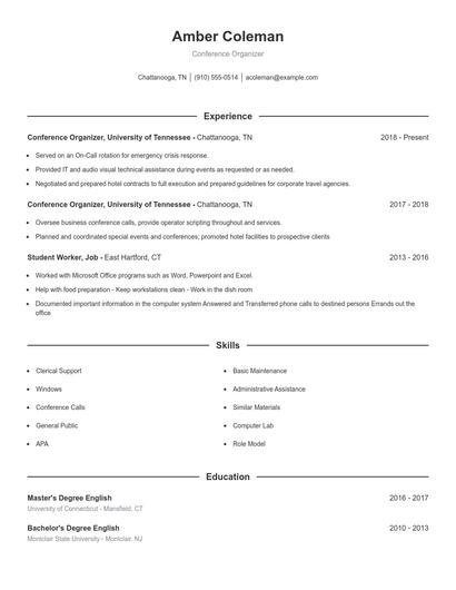 Conference Organizer Resume