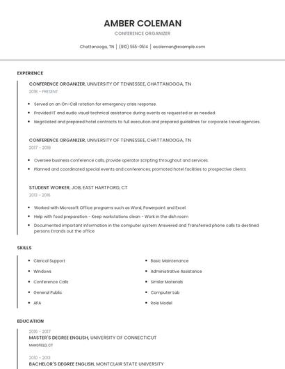 Conference Organizer Resume