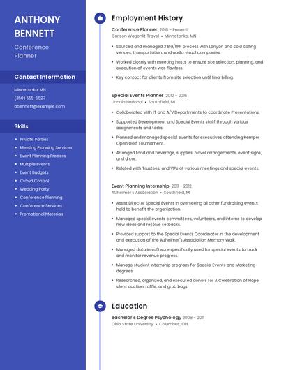 Conference Planner Resume