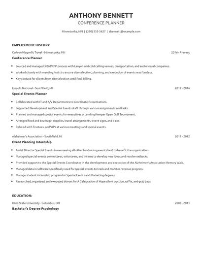 Conference Planner Resume