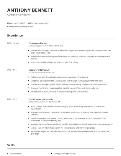Conference Planner Resume