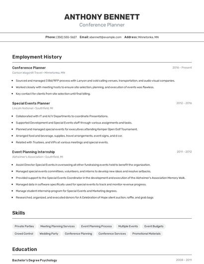 Conference Planner Resume