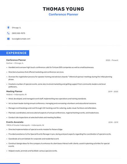 Conference Planner Resume