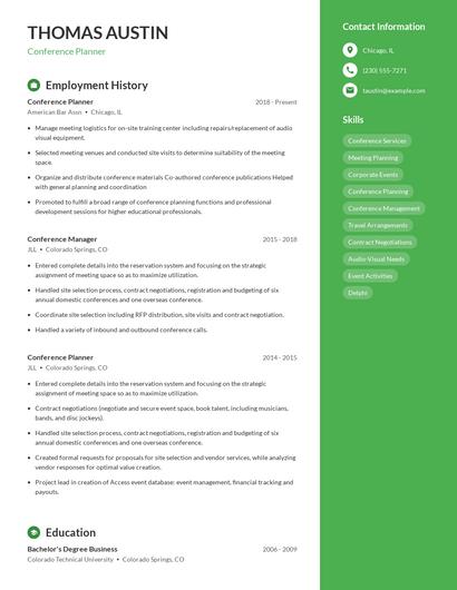 Conference Planner Resume