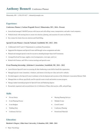 Conference Planner Resume