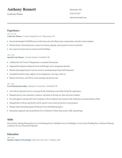 Conference Planner Resume