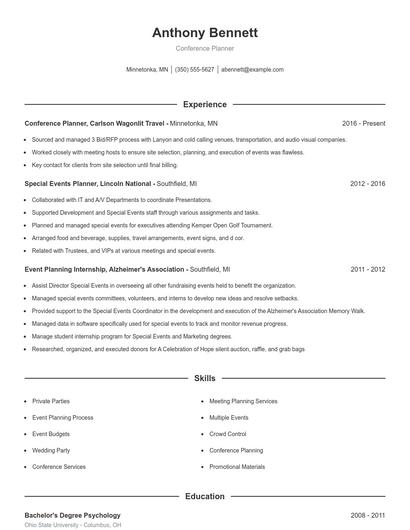 Conference Planner Resume