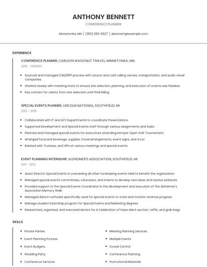 Conference Planner Resume