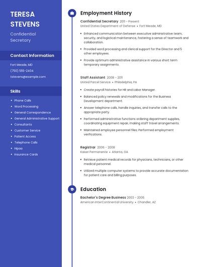 Confidential Secretary Resume