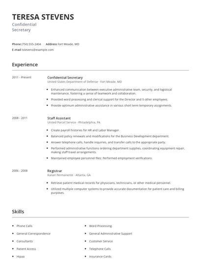 Confidential Secretary Resume