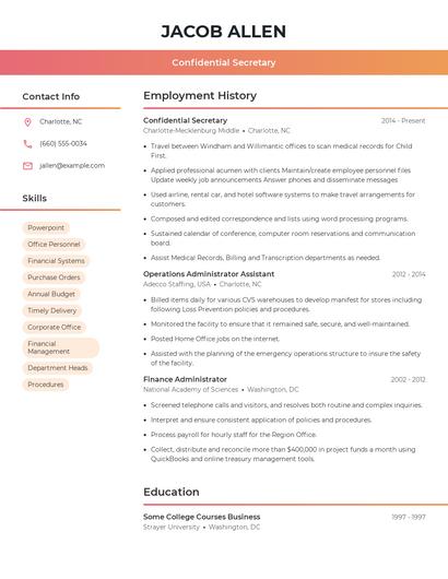 Confidential Secretary Resume