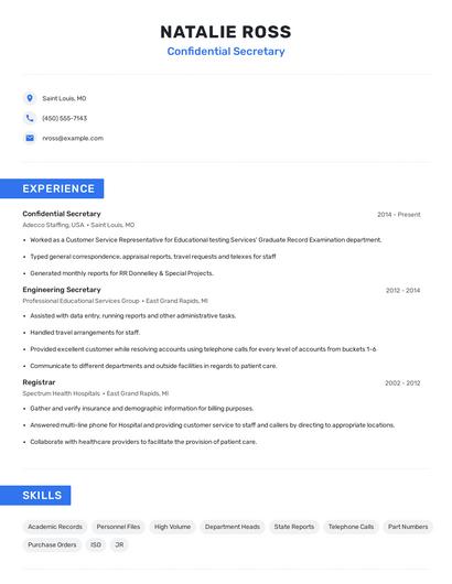 Confidential Secretary Resume