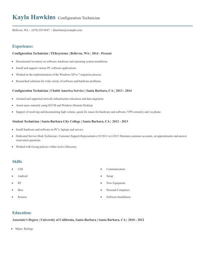 Configuration Technician Resume