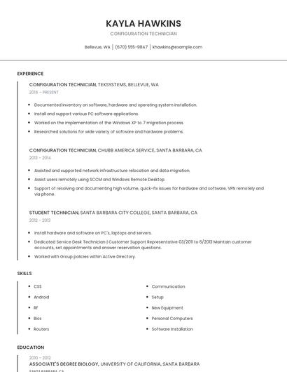Configuration Technician Resume