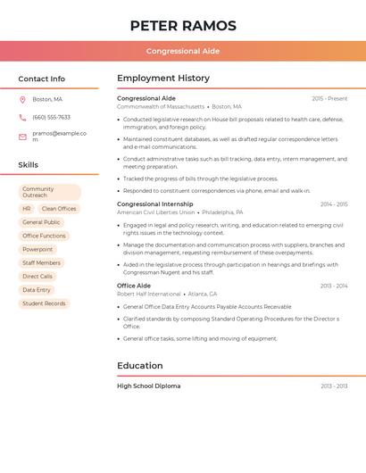 Congressional Aide Resume
