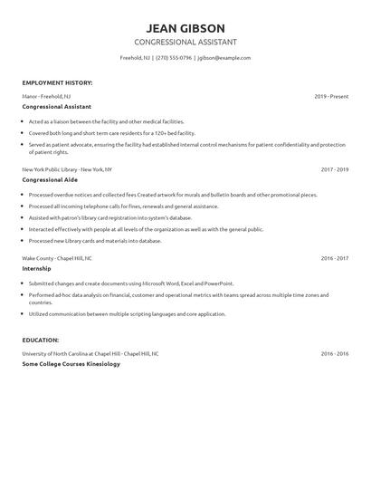 Congressional Assistant Resume